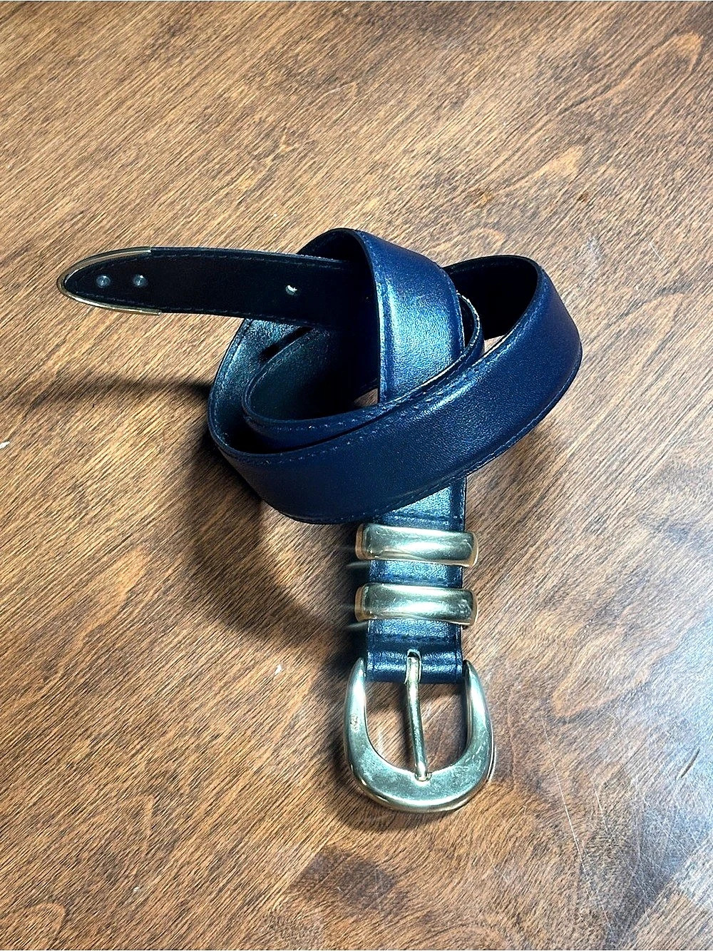 Vintage 90s Navy Blue Genuine Leather Western Belt